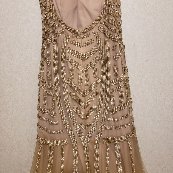PARTY GOLD LONG DRESS WITH RHINESTONE SIZE 2XL - Picture 3 of 16